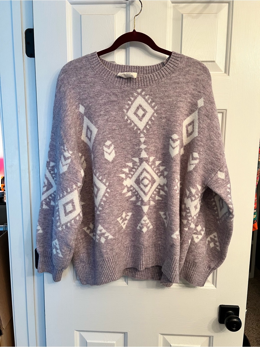 Fantastic Fawn Lavender & White Aztec Crewneck Sweater